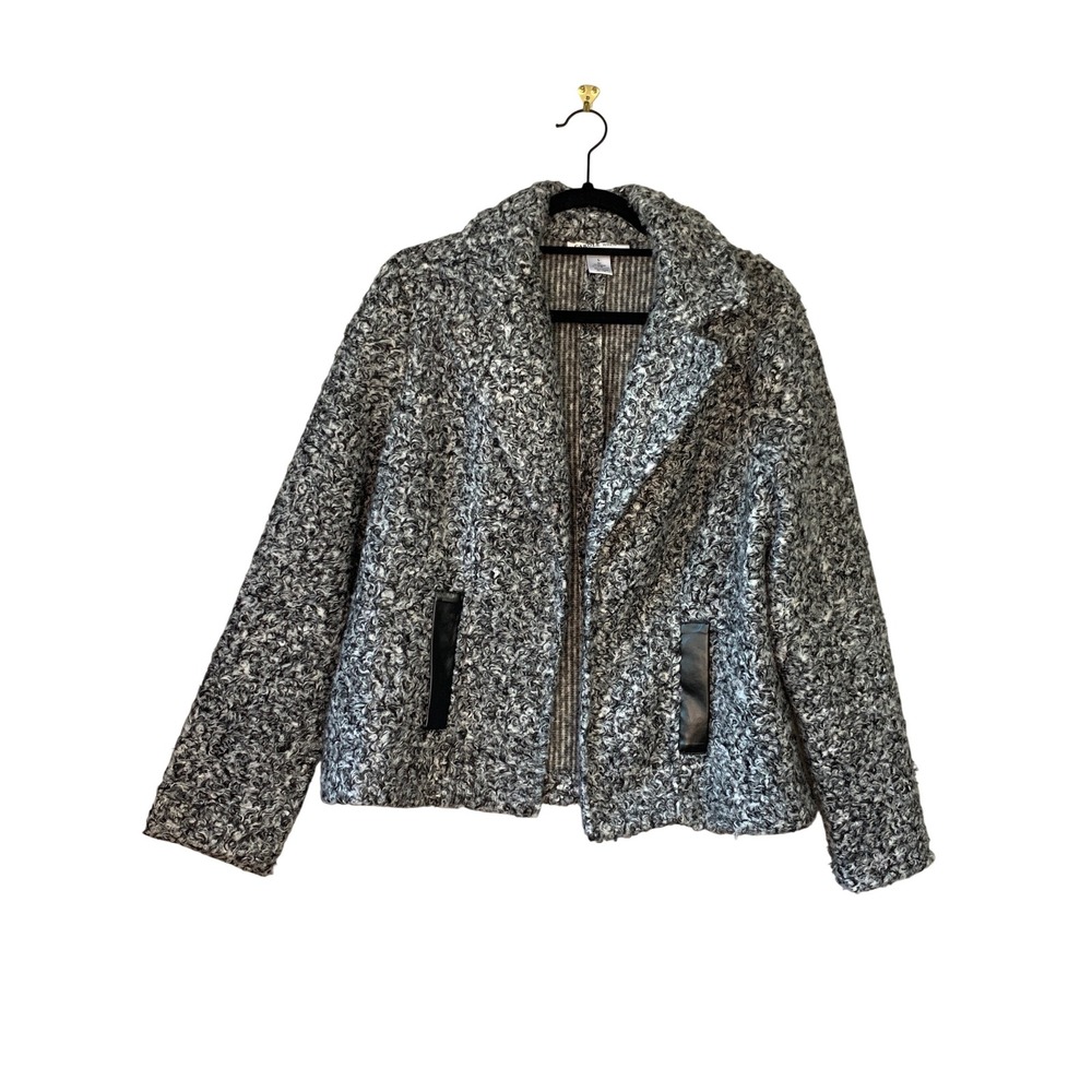 Carole Wren Career Style Textured Tweed Jacket Blazer Black White Size L